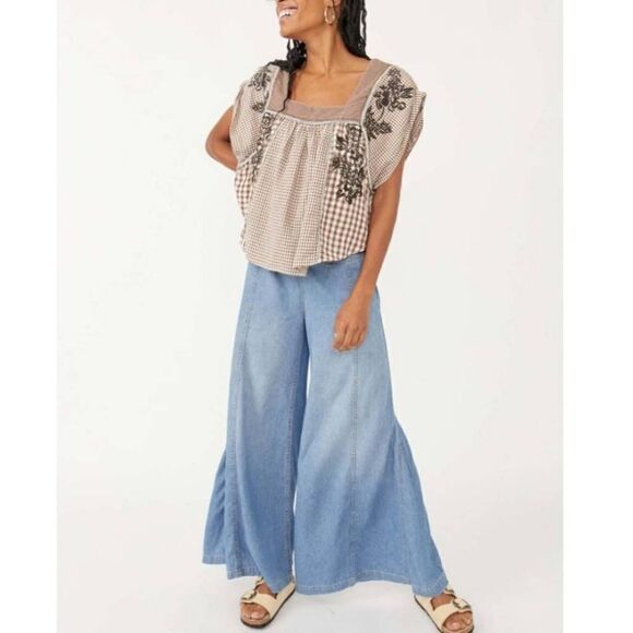 Nwt Free People Small Half Moon Boho Embroidered Top, Ivory Combo - Picture 10 of 16